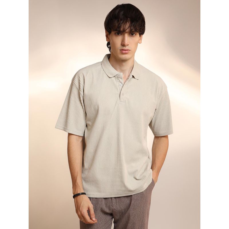 CAHOOT Mens Saltbox Beige Ribbed Oversized Polo T-Shirt (M)