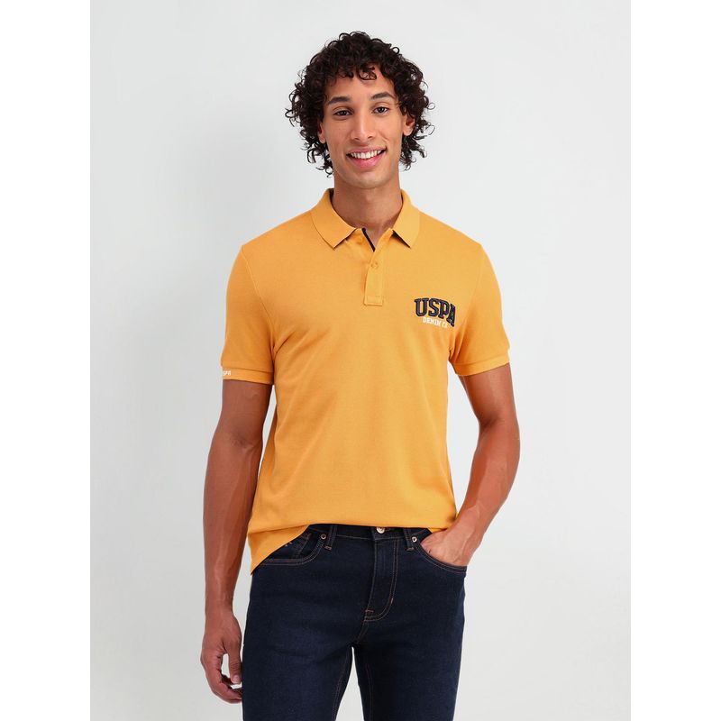 U.S. Polo Assn. Denim Co. Mustard Muscle Fit Pure Cotton Polo T-Shirt (L)