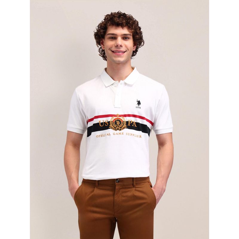 U.S. POLO ASSN. White Embroidered Slim Fit Polo T-Shirts (2XL)