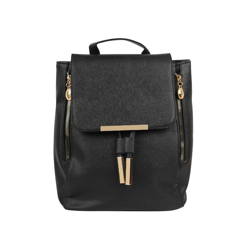 Angeline Black Flap Backpack for College Girls (M) Buy Angeline Black Flap Backpack for College