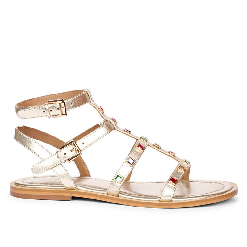 Saint G Multi Stone Studded Platin Leather Flats (UK 3)