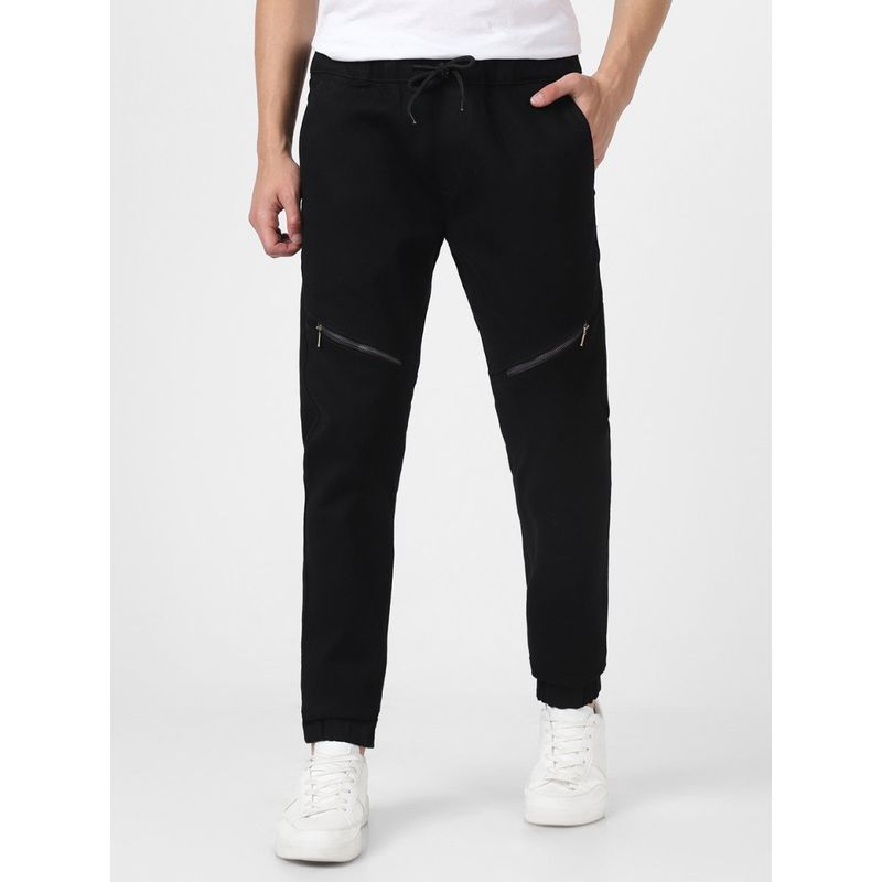 Urbano Fashion Men Black Slim Fit Stretch Zippered Jogger Jeans (30)