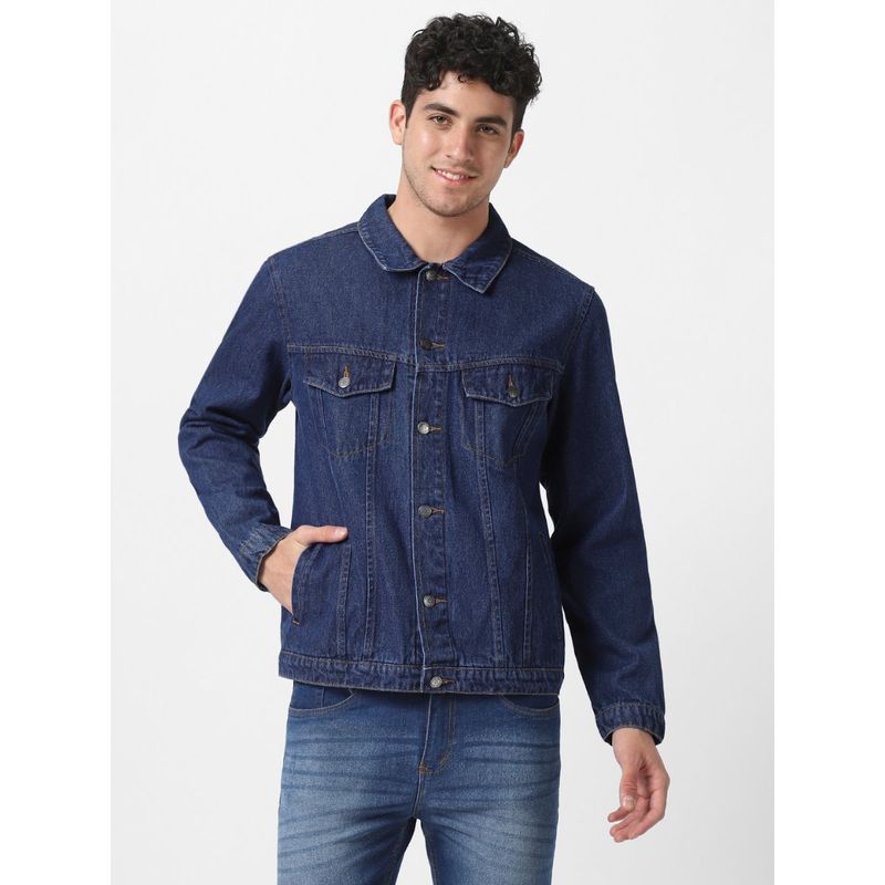 Urbano Fashion Men's Blue Regular Fit Washed Full Sleeve Denim Jacket (L)
