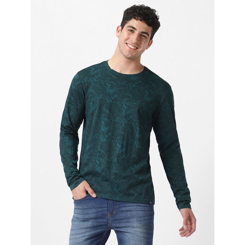 Urbano Fashion Men Dark Green Printed Full Sleeve Slim Fit T-Shirt (XL)