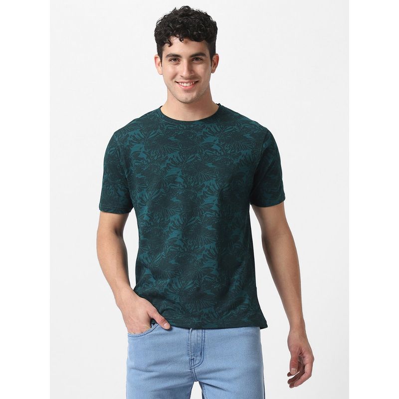 Urbano Fashion Men Dark Green Printed Slim Fit Cotton T-Shirt (S)