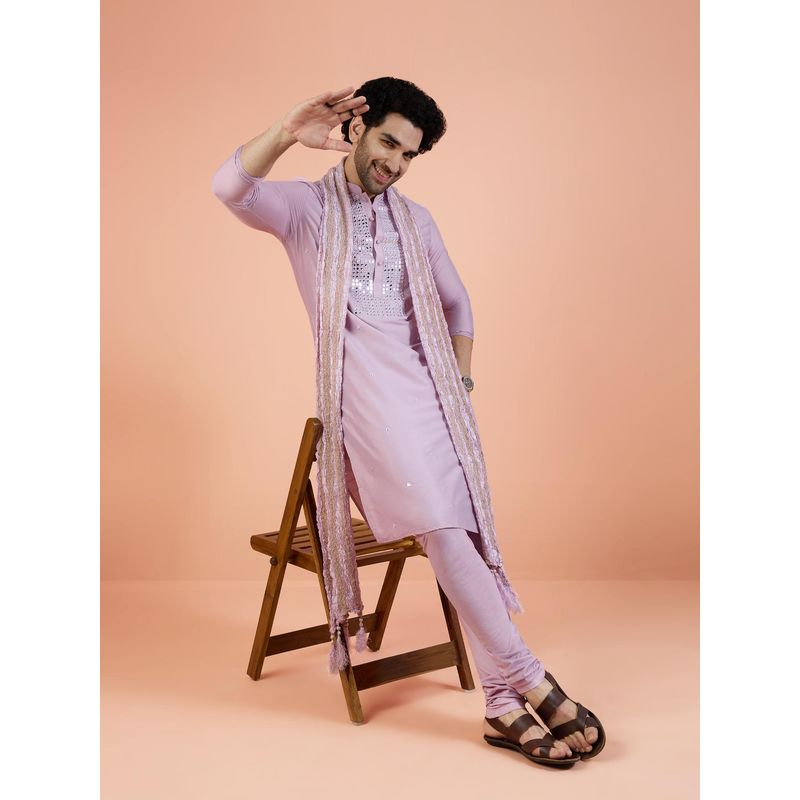 KISAH Men Pink Embellished Kurta with Churidar and Dupatta (Set of 3) (42)