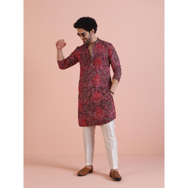 KISAH Men Red Printed Kurta with Trouser (Set of 2) (42)