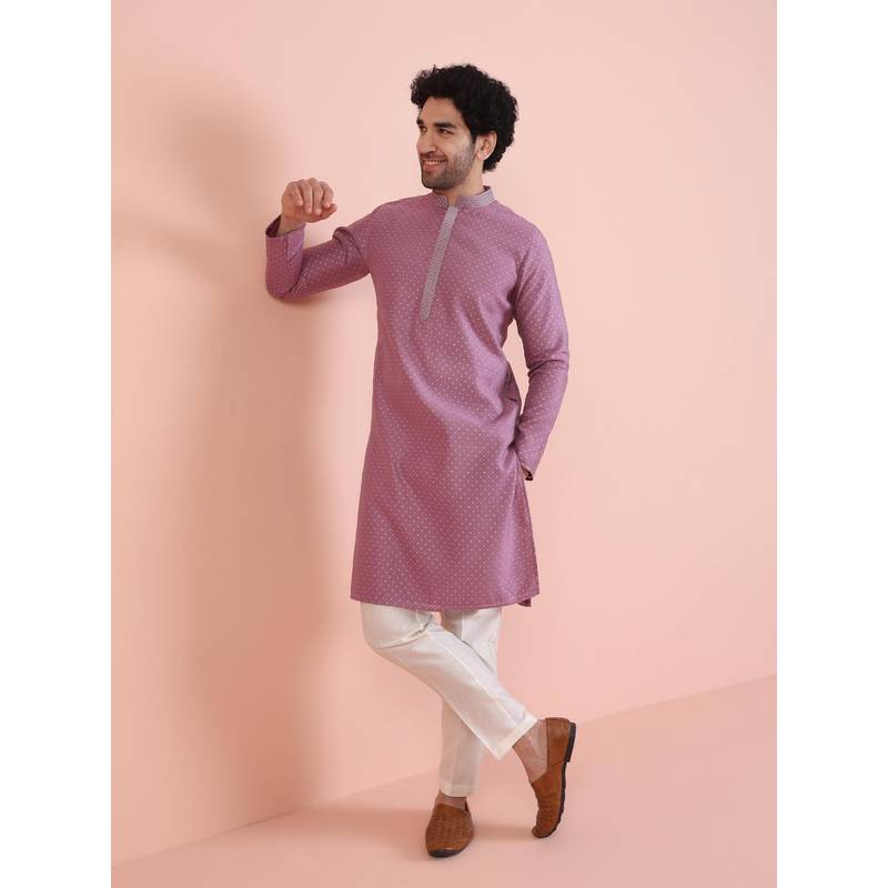 KISAH Men Mauve Embroidered Kurta with Trouser (Set of 2) (44)