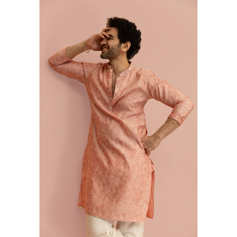 KISAH Men Pink Floral Kurta (44)