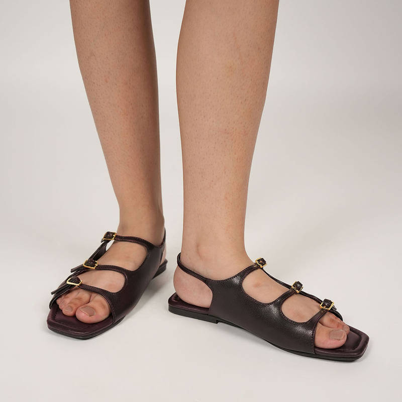 Theater Women Pixies Brown Triple Buckle Slingback Sandals (EURO 35)
