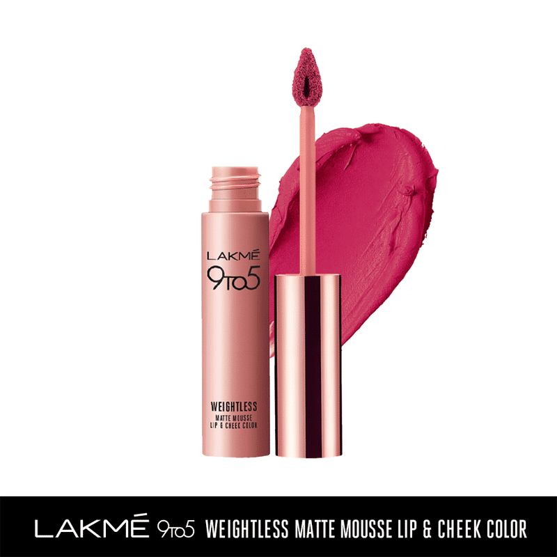 Lakme 9 to 5 Weightless Matte Mousse Lip & Cheek Color - Fuchsia Suede