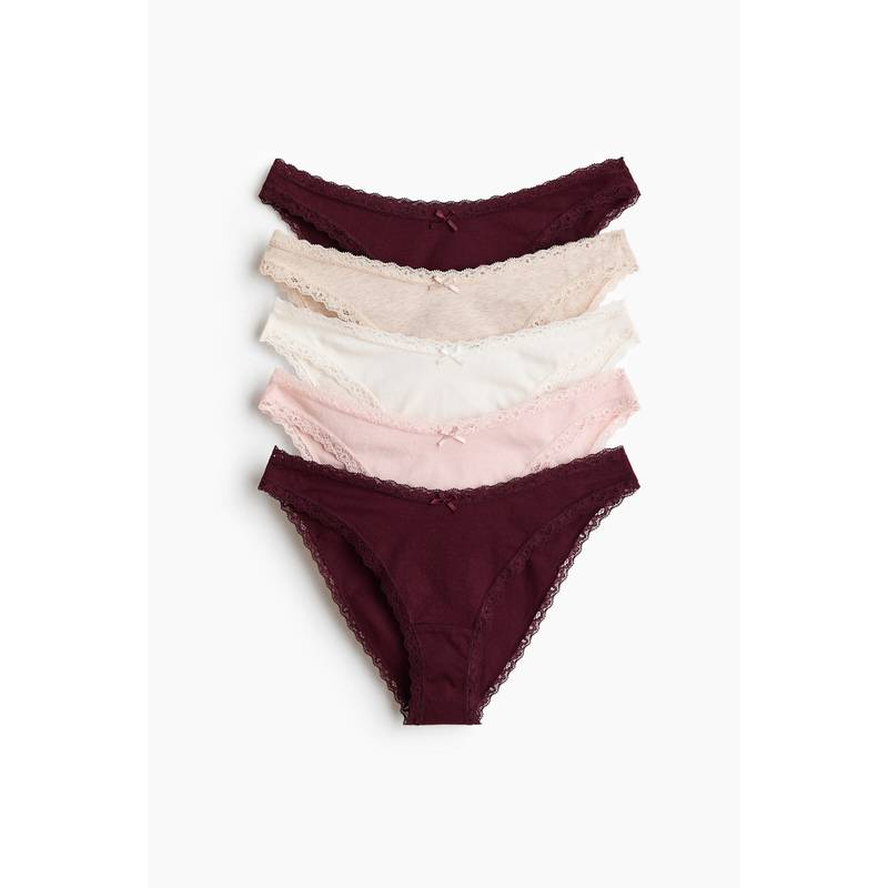 H&M Women Red 5-Pack Lace-Trimmed Cotton Briefs (XS)