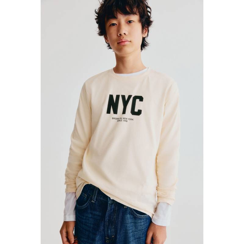 H&M Boys White Printed Long-Sleeved T-Shirt (8-10 Years)