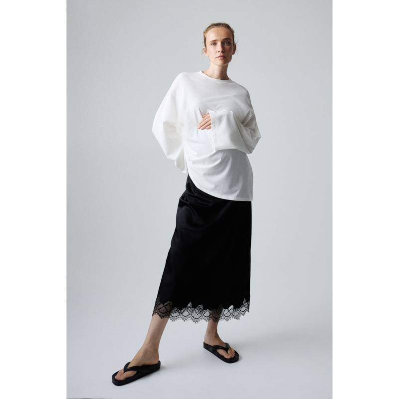 H&M Women Black Mama Lace-Trimmed Slip Skirt (XS)