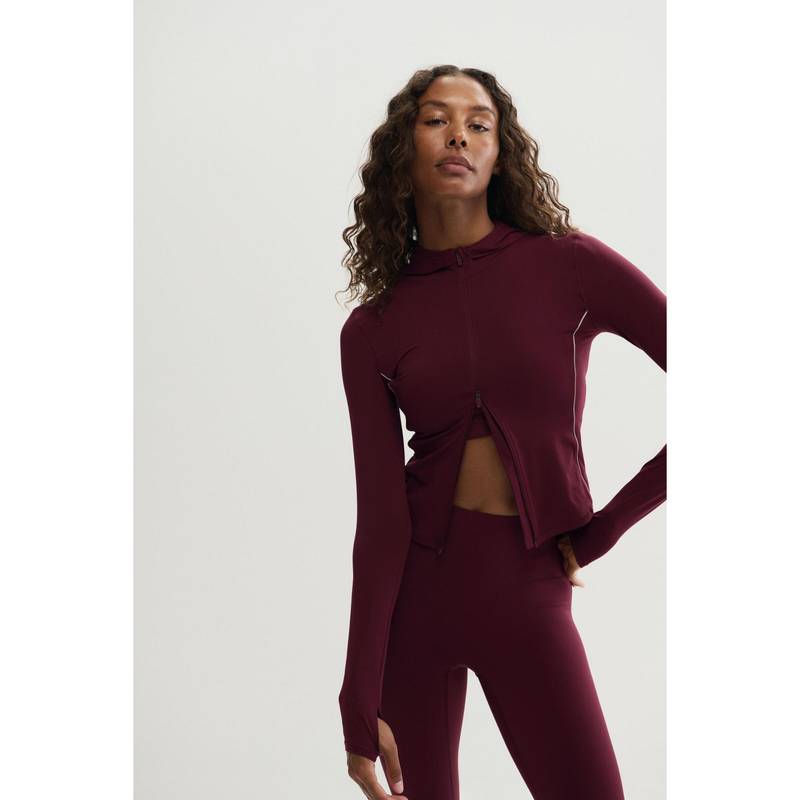 H&M Women Red Hooded Sports Jacket With Coolmove (M)