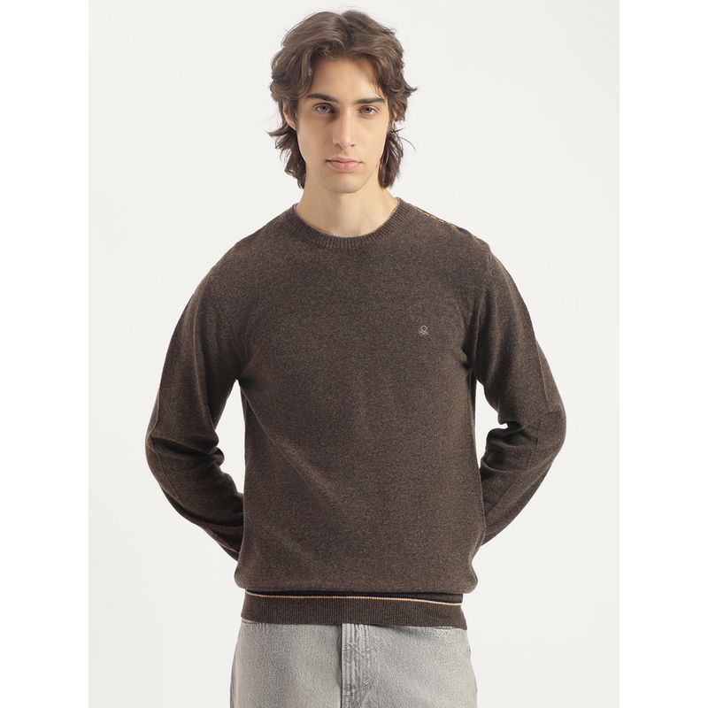 United Colors of Benetton Brown Regular Fit Crew Neck Solid Lambswool Sweater (2XL)