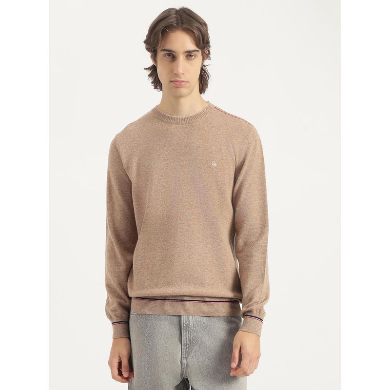 United Colors of Benetton Beige Regular Fit Crew Neck Solid Lambswool Sweater (XL)