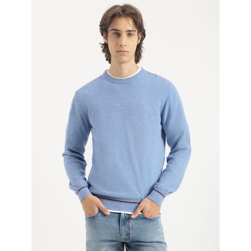 United Colors of Benetton Blue Regular Fit Crew Neck Solid Lambswool Sweater (XL)