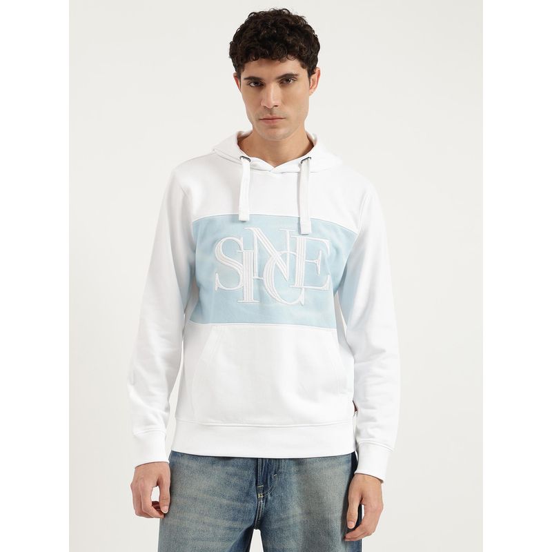 United Colors of Benetton White Regular Fit Hooded Neck Terry Hoodie (L)