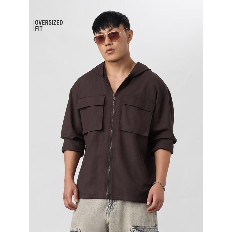 The Souled Store Utility Cocoa Brown Men Hoodie (XL)