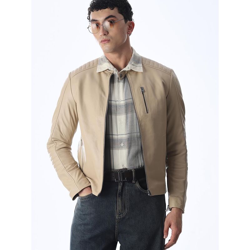 Jack & Jones Men Regular Fit Beige Jacket (S)