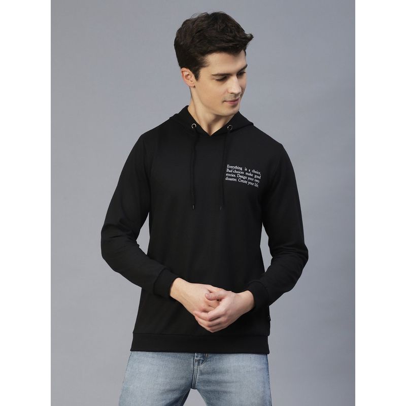 RIGO Men Black Text Print Hooded Sweatshirt (S)