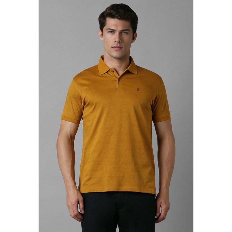 Louis Philippe Men Mustard Paisley Collar Neck Slim Fit Polo T-Shirt (L)