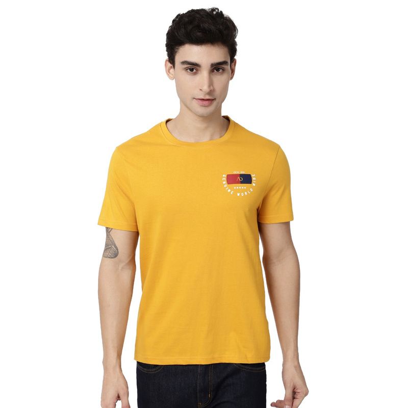 AD By Arvind Men Printed Mustard Tshirt (L)