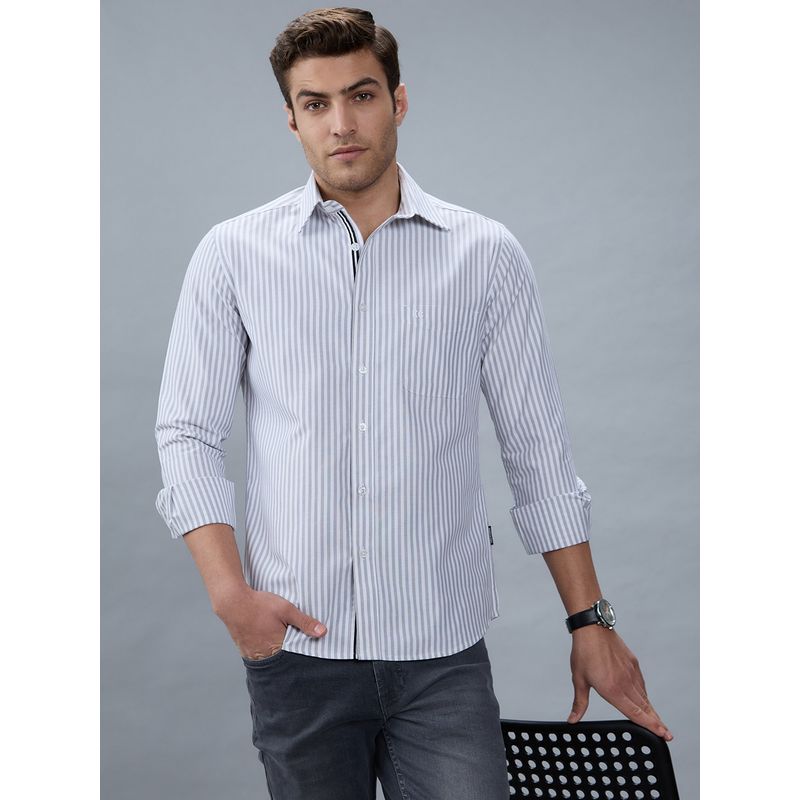 Kenneth Cole Men Grey Cotton Blend Stripes Slim Fit Shirt (L)