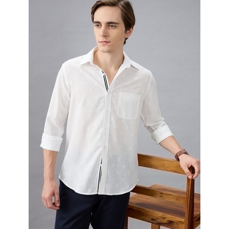 Kenneth Cole Men White Cotton Blend Polka Dots Slim Fit Shirt (M)