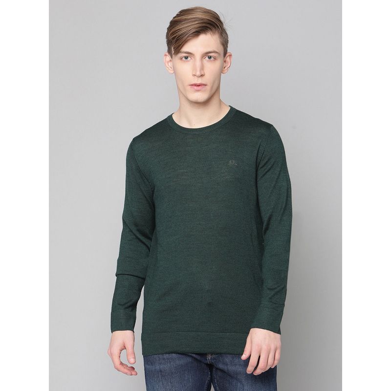 LINDBERGH Pure Green Solid Round Neck Sweater (S)