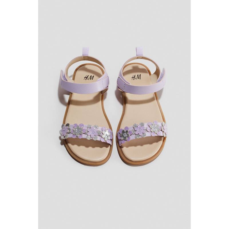 H&M Girls Purple Appliqued Ankle Strap Sandals (UK 7)