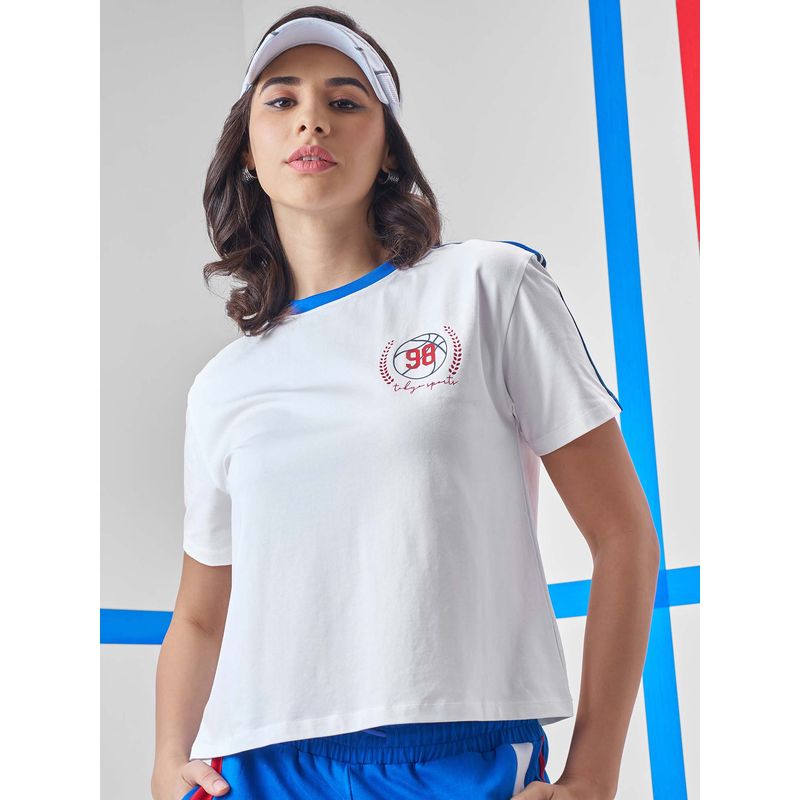 TOKYO TALKIES Women White Round Neck Printed Oversized T-Shirt (L)