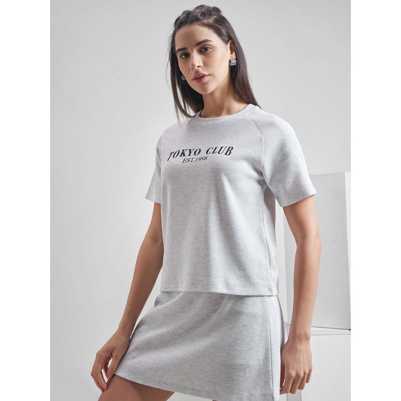 TOKYO TALKIES Women Grey Printed Boxy T-Shirt (L)