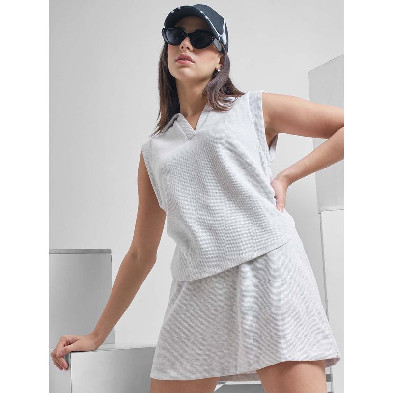 TOKYO TALKIES Women Grey Drop Shoulder Oversized Polo T-Shirt (L)