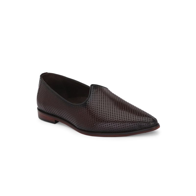 Hitz Men's Brown Leather Slip-On Ethnic Shoes (EURO 39)