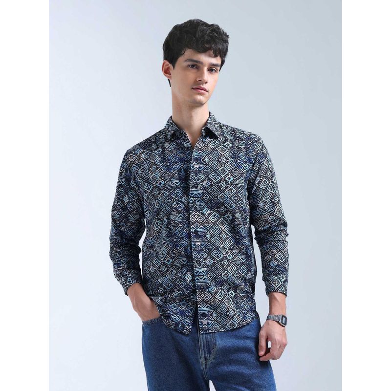 Flying Machine Black Printed Slim Fit Shirt (46)