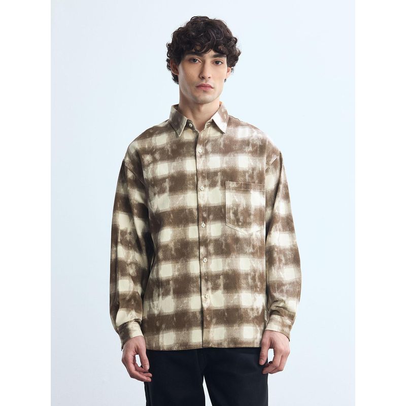 Flying Machine Brown All Over Printed Relaxed Fit Shirt (42)