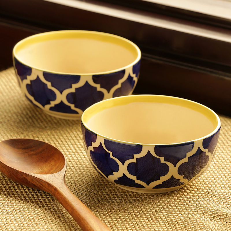 ExclusiveLane \'Two Mediterranean Bowls\' Handpainted Serving Bowls In Ceramic Set Of 2