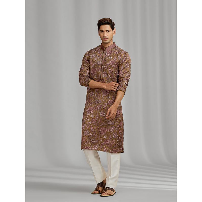 Kora by Nilesh Mitesh Green Floral Mandarin Neck Kurta With Pant (38)