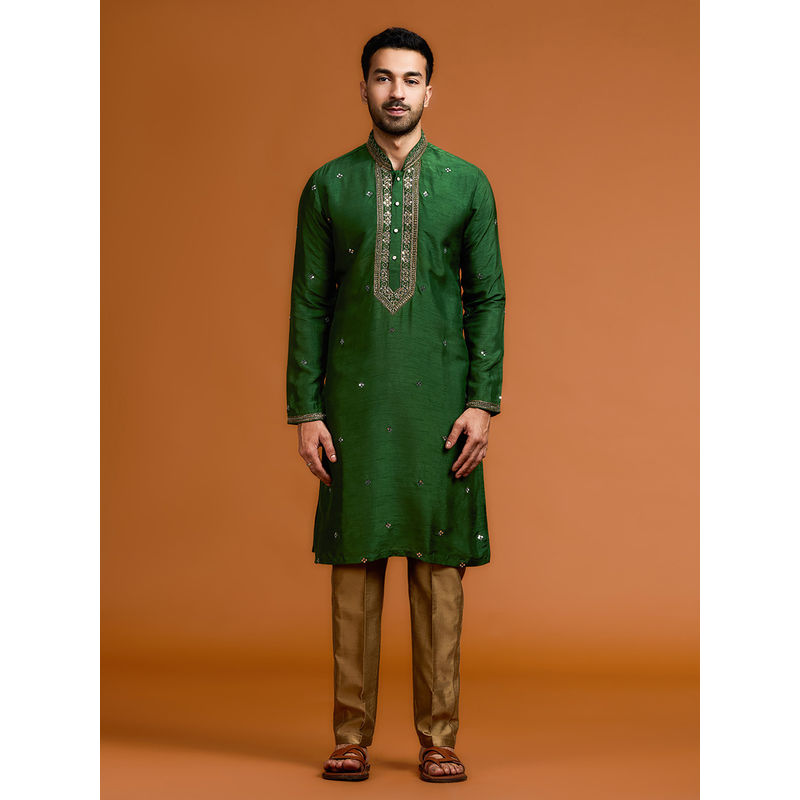 Kora by Nilesh Mitesh Green Embroidered Mandarin Neck Kurta Pant With Dupatta (38)