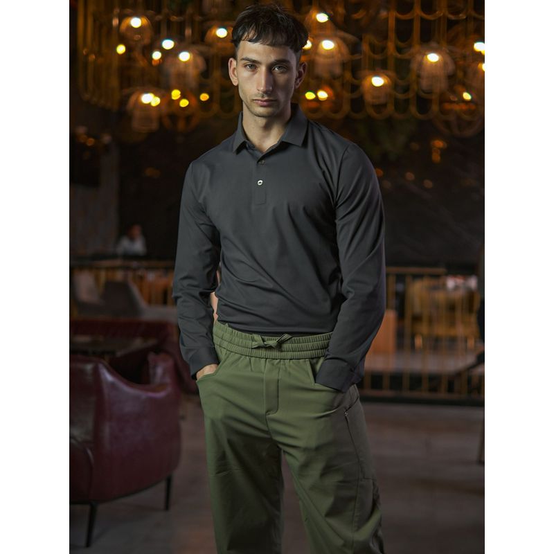 Odette Franco Grey Polyester Lycra Solid Polo T-Shirt for Men (M)
