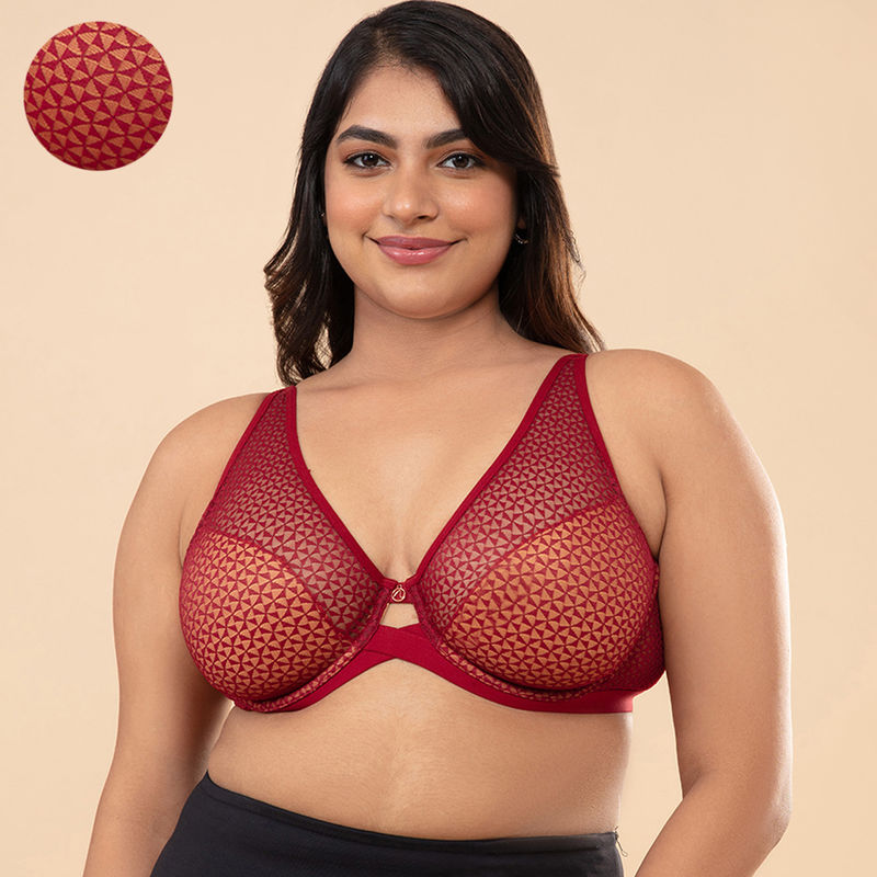 Nykd by Nykaa Textured Lace Non Padded Wired Bra - Red NYB140 (38DD)