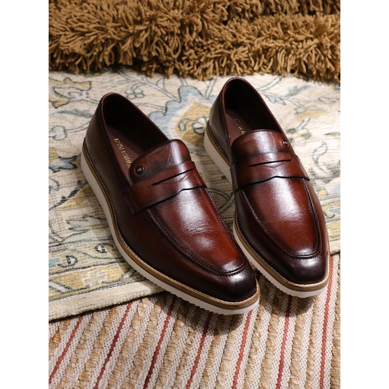 Monte Carlo Men Tan Slip On Leather Penny Loafers (UK 11)
