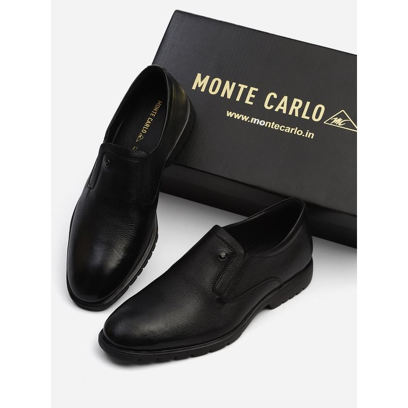 Monte Carlo Men Black Solid Slip On Genuine Leather Loafers (UK 10)