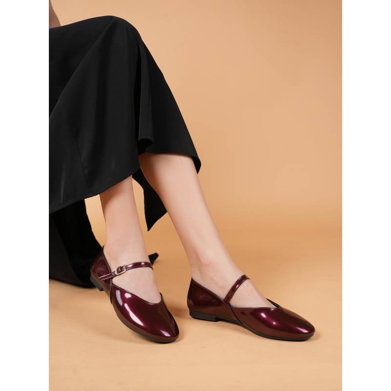 Drop Bold Maroon Glossy Mary Jane Ballerinas (EURO 36)