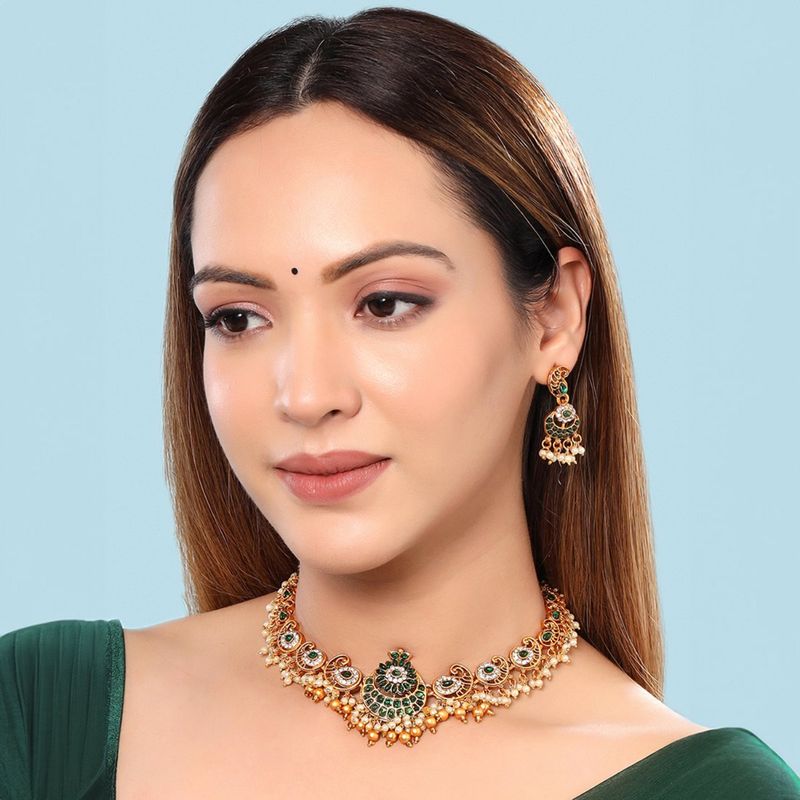Buy Yellow Chimes Traditional Gold Plated Crystal Studded Choker