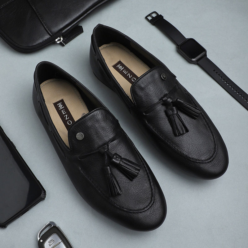 EZOK Black Leather Semi Formal Loafers (EURO 40)