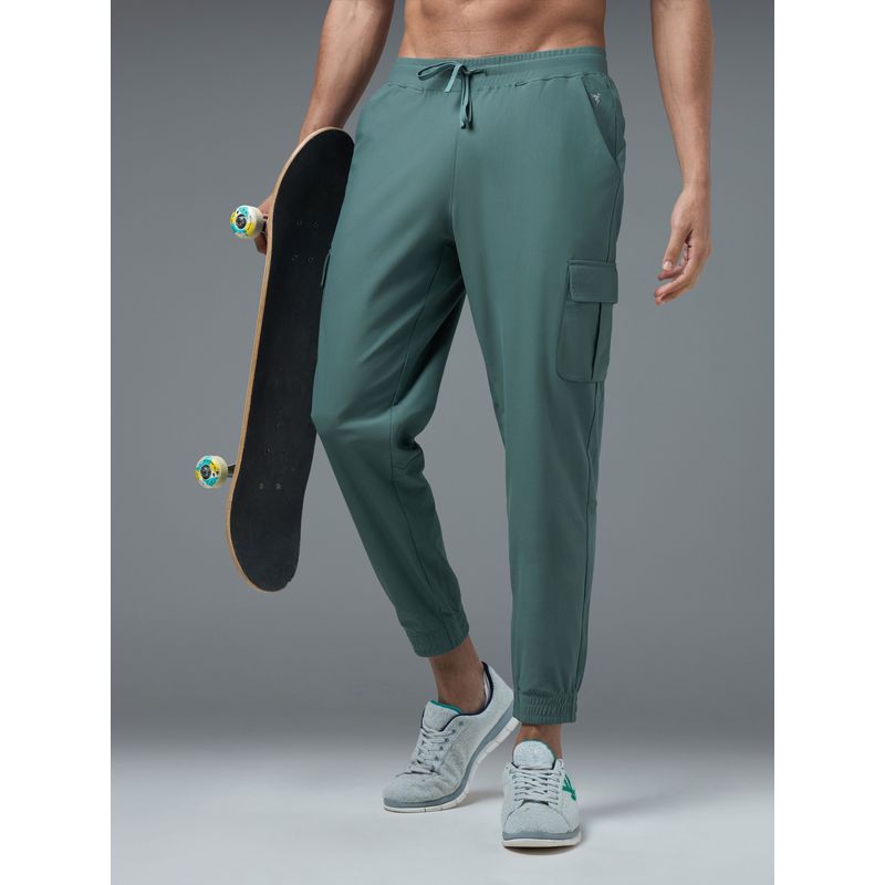 Technosport Men Solid Slim Fit Sports Green Cargo Joggers (M)