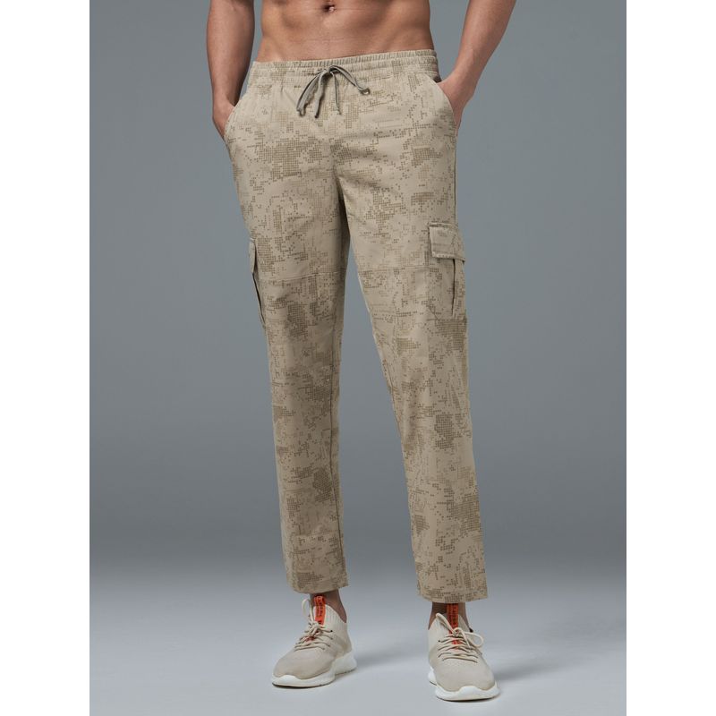 Technosport Men Printed Straight Fit Sports Cargo Khaki Track Pant (L)